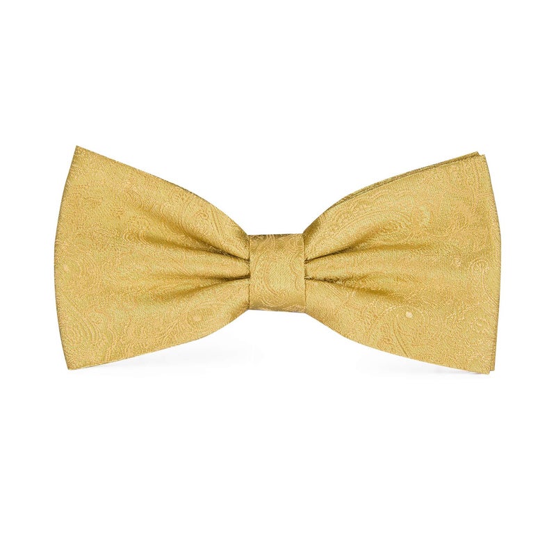 Dubulle Mens Paisley Floral Cummerbund and Bowtie Silk Pretied Bow Ties for Men Handkercheif Cufflinsk Set,A gold - Image 5